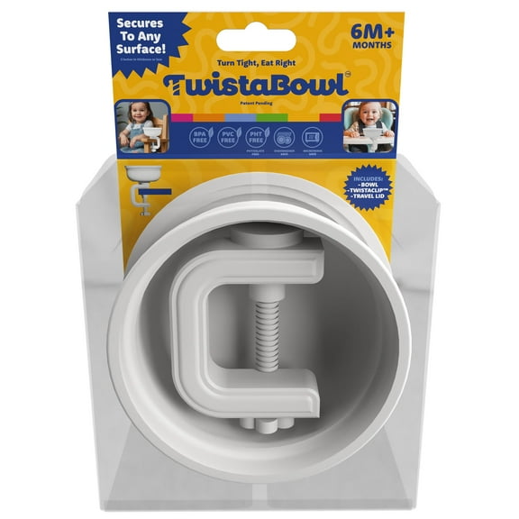 TwistaBowl, 6+ Months , 3 Piece, Gray Bowl, Lid, TwistaClip, BPA-Free, Dishwasher Safe
