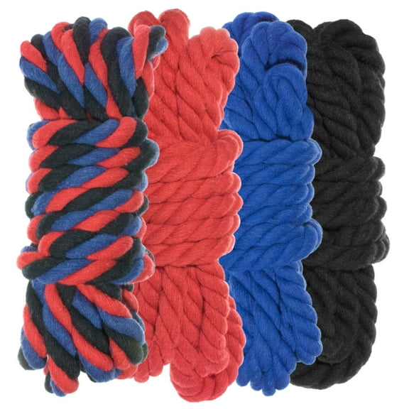 Twisted 3 Strand Natural Cotton Rope 40 and 100 Foot Kits in 1/4 Inch and 1/2 Inch - Soft Knot Tying Artisan Cord Decorative Crafting - Assorted Colors