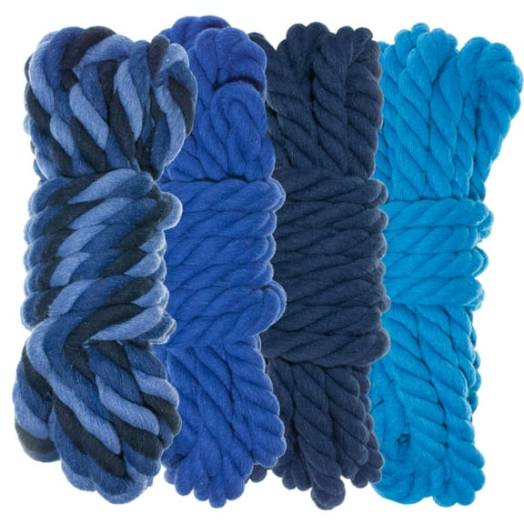 Twisted 3 Strand Natural Cotton Rope 40 and 100 Foot Kits in 1/4 Inch and 1/2 Inch - Soft Knot Tying Artisan Cord Decorative Crafting - Assorted Colors