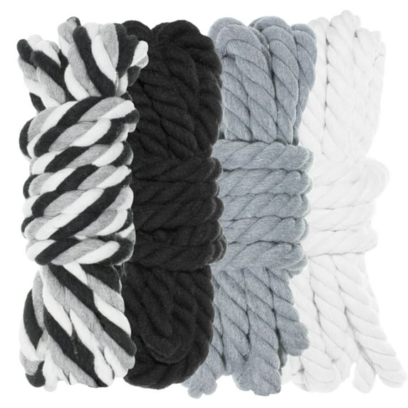 Twisted 3 Strand Natural Cotton Rope 40 and 100 Foot Kits in 1/4 Inch and 1/2 Inch - Soft Knot Tying Artisan Cord Decorative Crafting - Assorted Colors