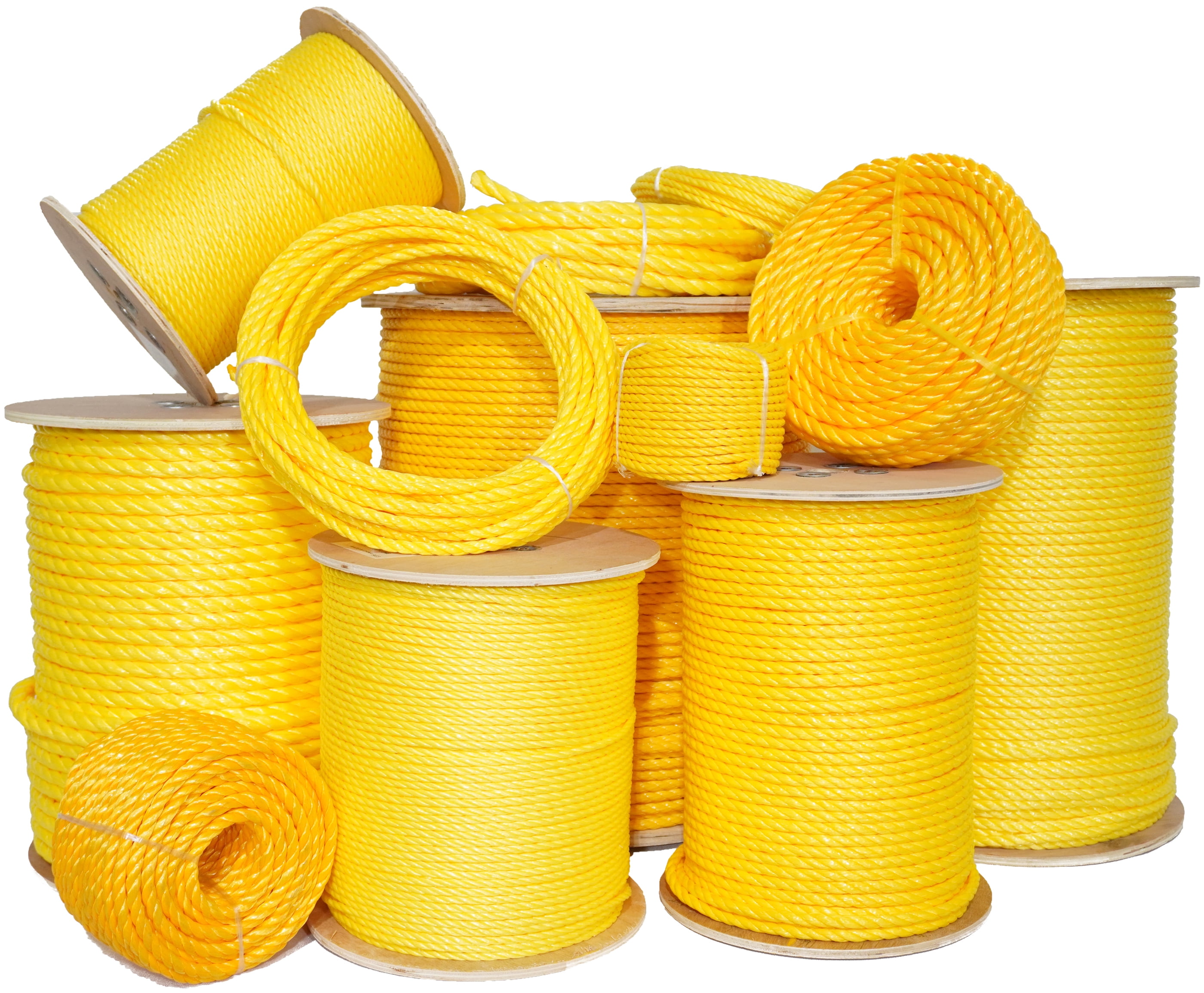 Twisted 3-Strand Yellow Polypropylene Utility Rope - 1/2