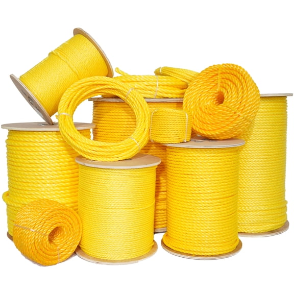 Twisted 3-Strand Yellow Polypropylene Utility Rope - 1/4" x 50 Feet - Lightweight & Heavy Duty for DIY Projects, Marine, Commercial Use, Barrier Rope