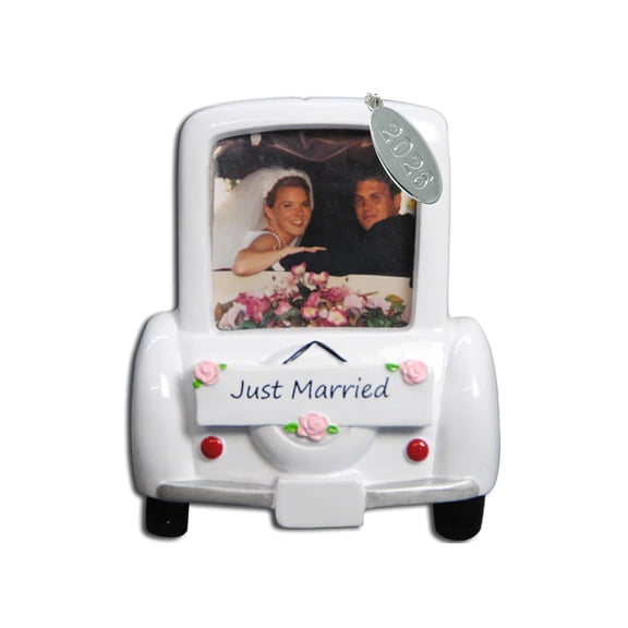 2026 Our First Christmas Wedding Car Ornament, Just Married Picture Frame Christmas Ornament, Can Be Personalized, In gift Box