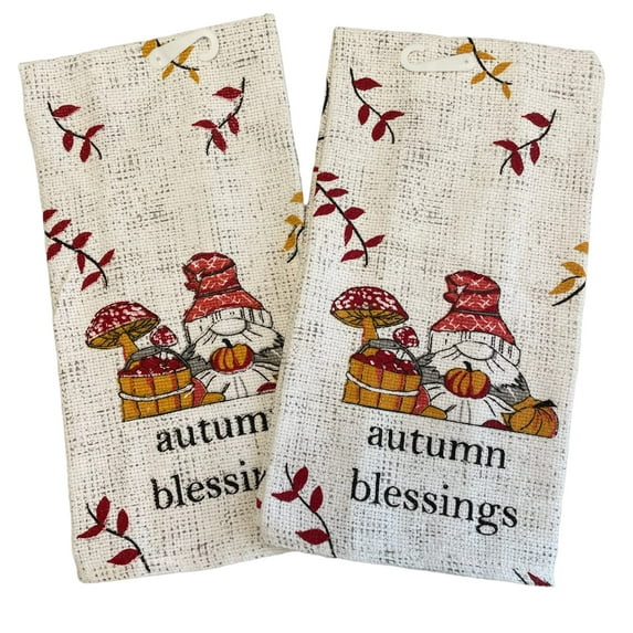 Twisted Anchor Trading Company Gnome Placemats Set - Fall Gnome Kitchen Decor Set with Towels and More - Adorable Fall Placemats Set - Comes in Organza Gift Bag (2 Pc Kitchen Set)