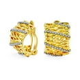 Twisted Basket Weave Crystal Hoop Clip On Earring Ears Gold Plated