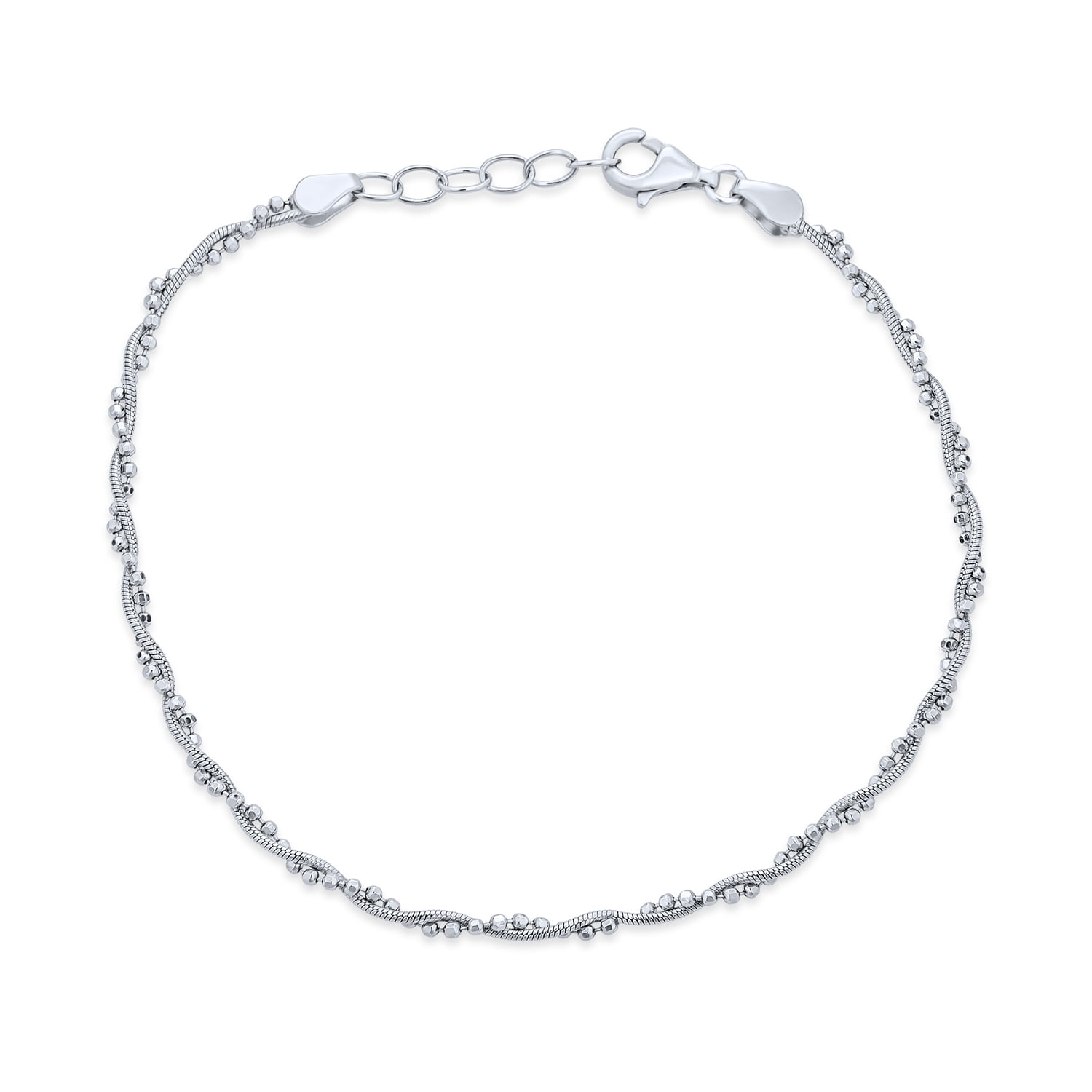Twisted Bead Snake Chain Anklet Hot Wife .925 Sterling Silver