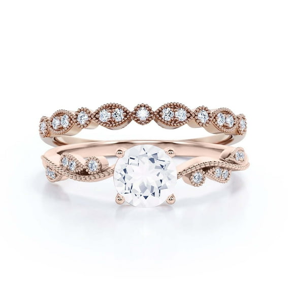 Twisted Boho & Hippie 1.75 Carat Round Cut Diamond Moissanite Engagement Ring Wedding Ring In 925 Sterling Silver With 18K Rose Gold Plating Gift For Her, Promise Ring, Bridal Set, Matching Band