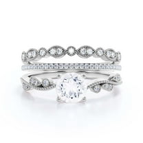 Twisted Boho & Hippie 2.25 Carat Round Cut Diamond Moissanite Engagement Ring Wedding Ring In 10K Solid White Gold, Gift For Her, Promise Ring, Anniversary Ring, Trio Set, Matching Band