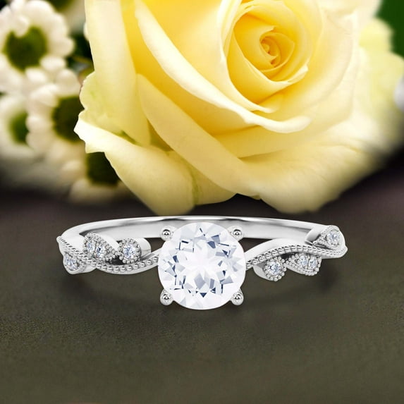Twisted Boho & hippie 1.25 Carat Round Cut Diamond Moissanite Engagement Ring Wedding Ring in 10k Solid White Gold, Gift For Her, Promise Ring, Anniversary Ring