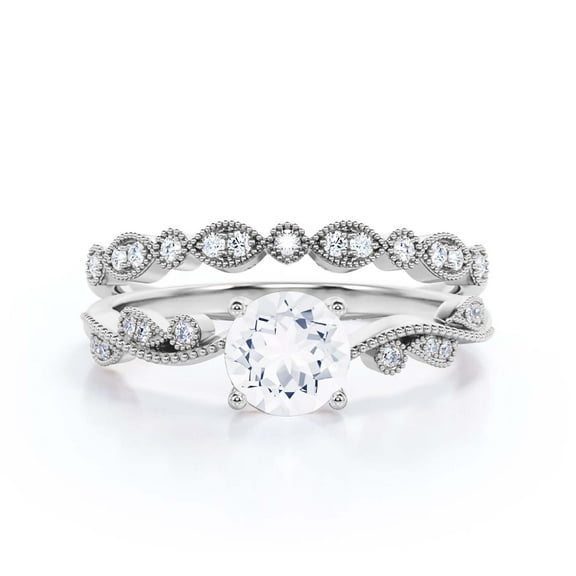 Twisted Boho & hippie 1.75 Carat Round Cut Diamond Moissanite Engagement Ring Wedding Ring in 10k Solid White Gold, Gift For Her, Promise Ring, Anniversary Ring, Bridal Set, Matching Band