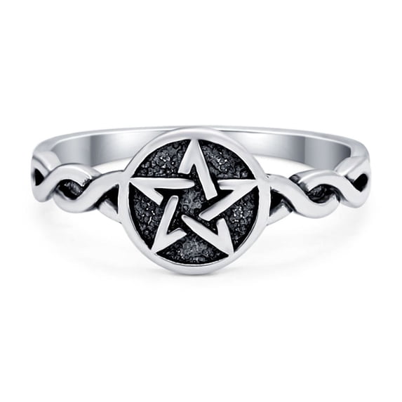 Twisted Braided Shank Oxidized Men's Pentagram Star Band 925 Sterling Silver Size 5