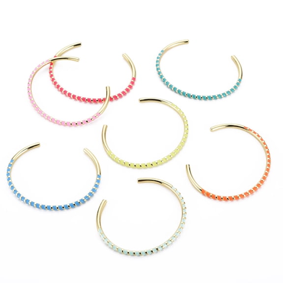 Twisted Brass Enamel Cuff Bangle Real 18K golden Plated Open Bangle for Women Nickel Free Mixed color Inner Diameter: 2-3/8 inch(5.95cm)