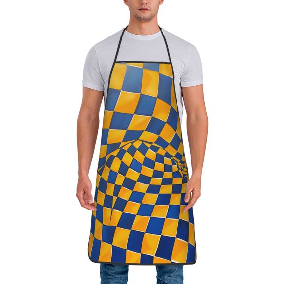 Twisted CheckerBoard Yellow Aprons for Women Men Waterproof For Kitchen Cooking BBQ Gardening Painting Mechanic
