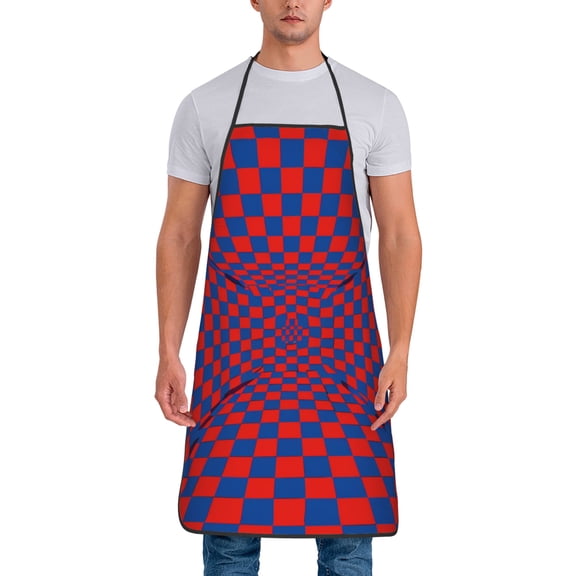 Twisted Checkerboard 3D Illusion Red Aprons for Women Men Waterproof For Kitchen Cooking BBQ Gardening Painting Mechanic