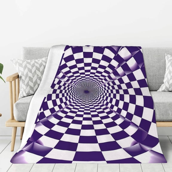 Twisted Checkerboard 3d Illusion Purple Throw Blanket for Winter Cabin Ultra-Soft Micro Fleece Blanket, Premium Microfiber, Silky Soft, Plush, Warm and Lightweight for Couch, Sofa, Bed - 60"X50"