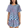 thumbnail image 1 of Twisted Checkerboard 3d Illusion Womens Pajamas Short Set Soft Short Sleeve Sleepwear Button Down Pjs Set with Pockets S XXL 4x Large, 1 of 5