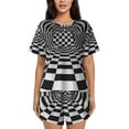 thumbnail image 1 of Twisted Checkerboard 3d Illusion Womens Pajamas Short Set Soft Short Sleeve Sleepwear Button Down Pjs Set with Pockets S XXL Large, 1 of 5