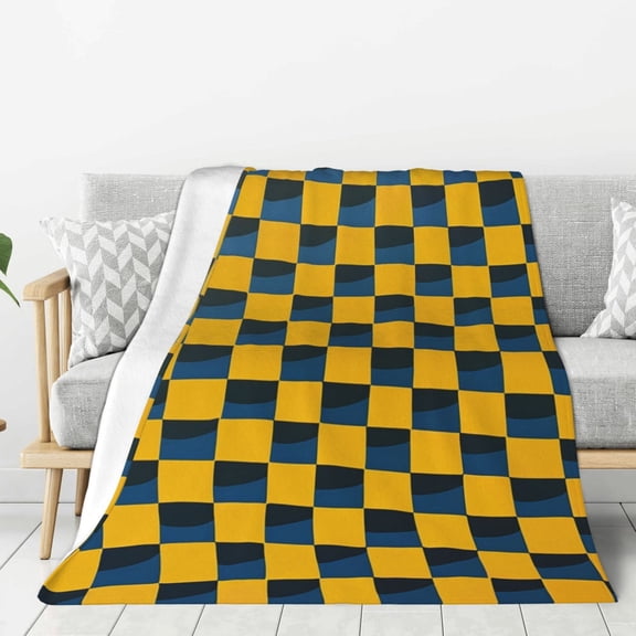 Twisted Checkerboard Yellow Throw Blanket for Stylish Warm Winter Cabin Ultra-Soft Micro Fleece Blanket, Premium Microfiber, Silky Soft, Plush, Warm and Lightweight for Couch, Sofa, Bed - 40"X30"