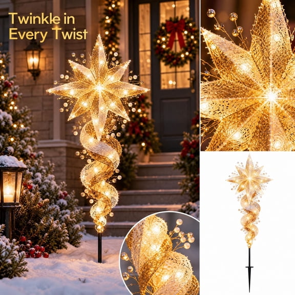 Twisted Christmas Lighted Yard Stakes, Festive Holiday Outdoor Decoration for Garden Yard Pathway and Lawn Display (Star)