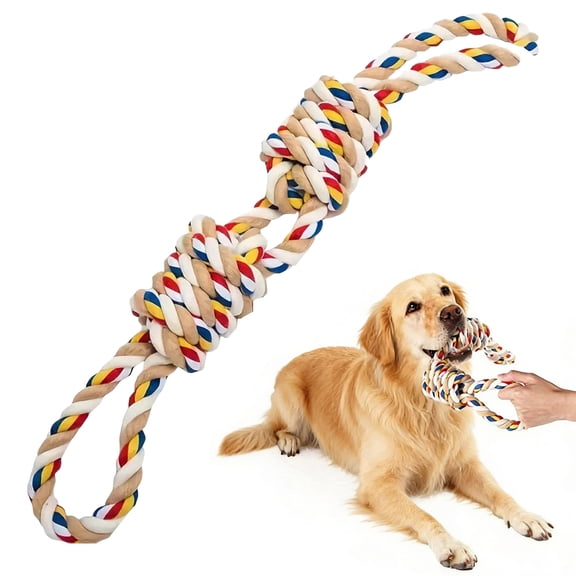 Twisted Cotton Dog Rope Toy for Medium and Large Dogs, Tug of War Chew Toy with Double Grip Loops and Knots, 22-Inch Interactive Pet Toy