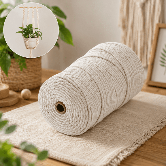 Wuxiuli Twisted Cotton Macrame Cord 3mm 547yd Natural Craft Rope 1 Spool