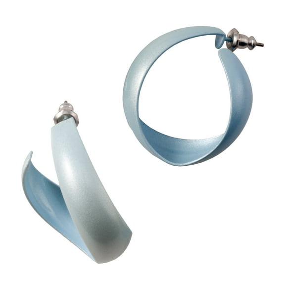Twisted Curved Light Pastel Blue Hoop Earrings Pierced Womens Jewelry 1"