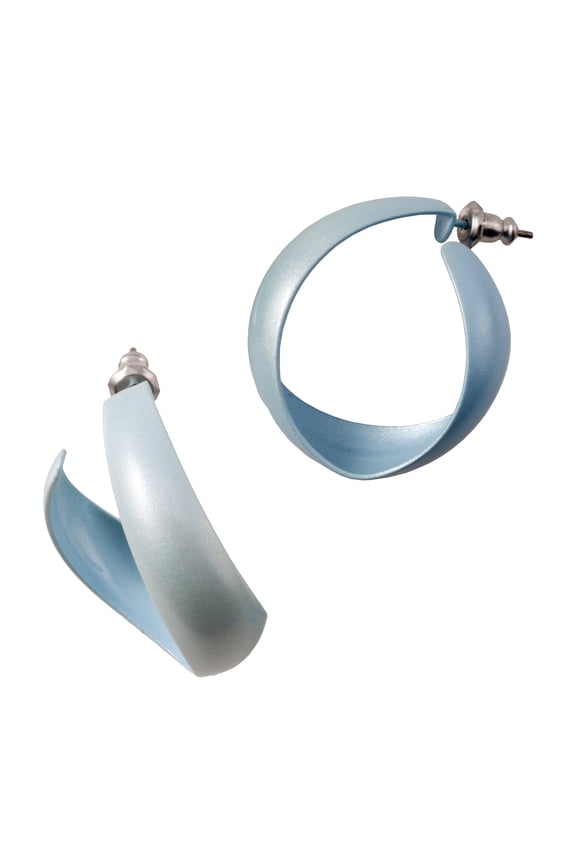Twisted Curved Light Pastel Blue Hoop Earrings Pierced Womens Jewelry 1"