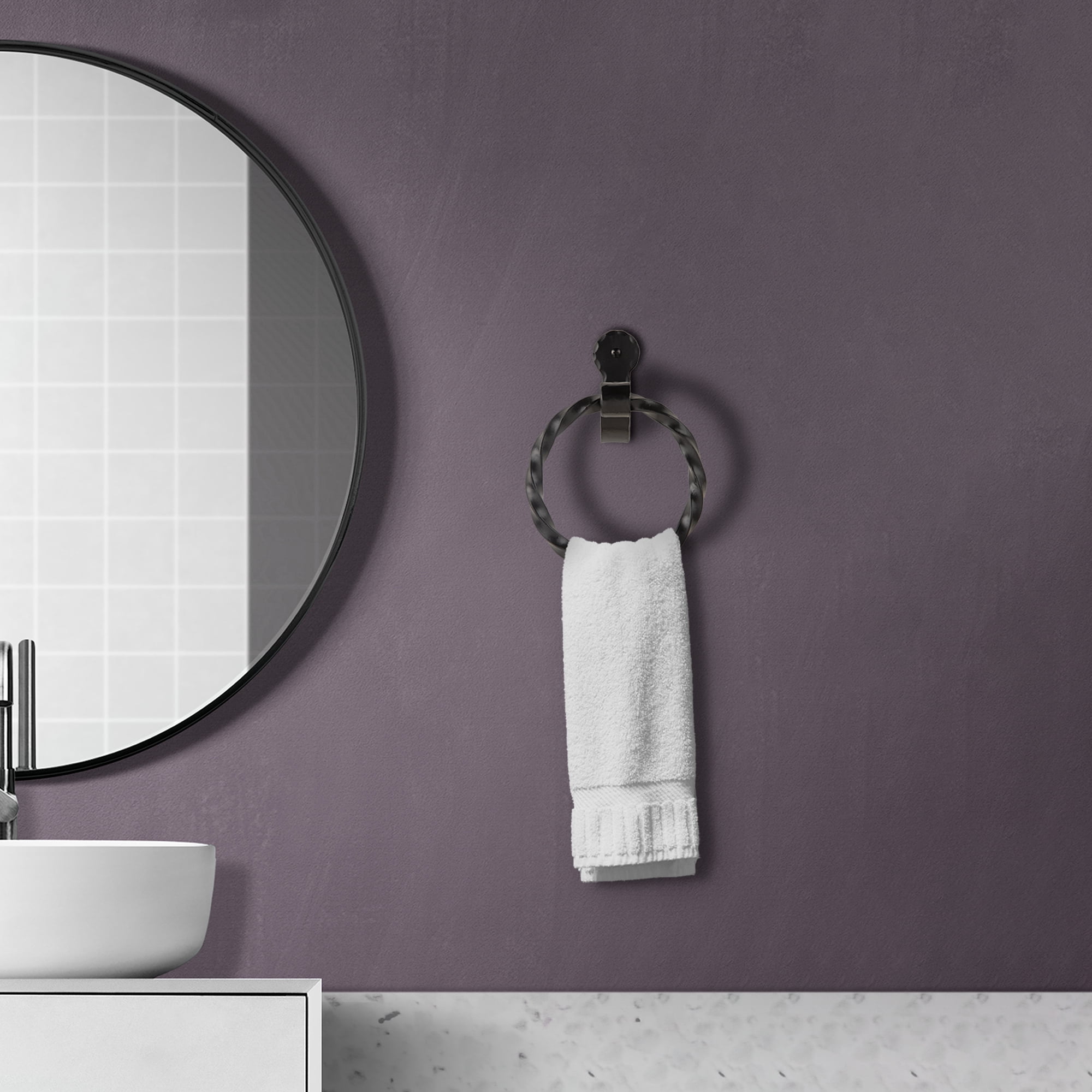 Village Wrought Iron Towel Ring - Plain Design TBR-87 | Bathroom Towel Holder For Hand Towels