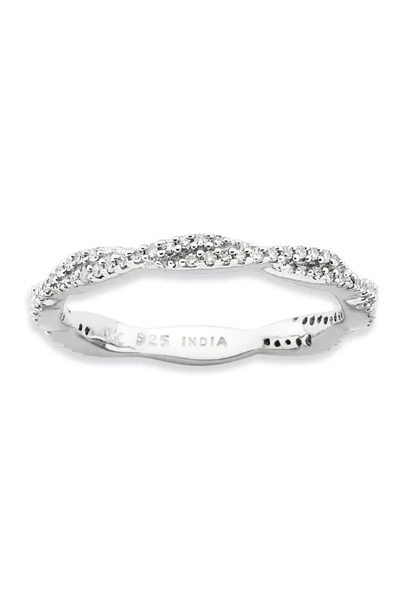 Twisted Diamond Band, Full Eternity Diamond Wedding Band, Thin Stackable Diamond Band, 1.8 Ct Simulated Diamond, 14K White Gold Plated