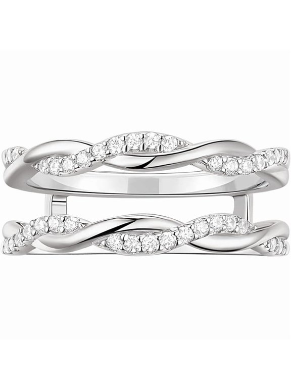 Twisted Diamond Ring Enhancer in 925 Sterling Silver – Double Engagement Ring Jacket for Women- Infinity Style Anniversary Band