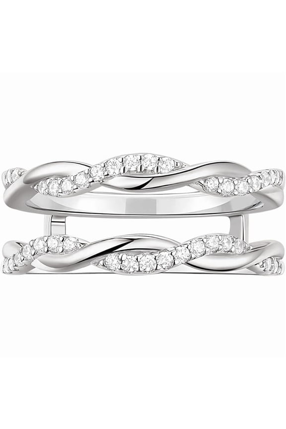 Twisted Diamond Ring Enhancer in 925 Sterling Silver – Double Engagement Ring Jacket for Women- Infinity Style Anniversary Band