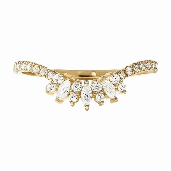 Twisted Diamond Ring in 14K Yellow Gold Finish- V Shaped Stackable Ring Women- Wedding Band