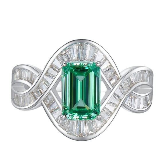 Twisted Emerald Cut Engagement Ring Green 925 Sterling Silver Cocktail Rings for Women CZ Anniversary Promise Ring for Her