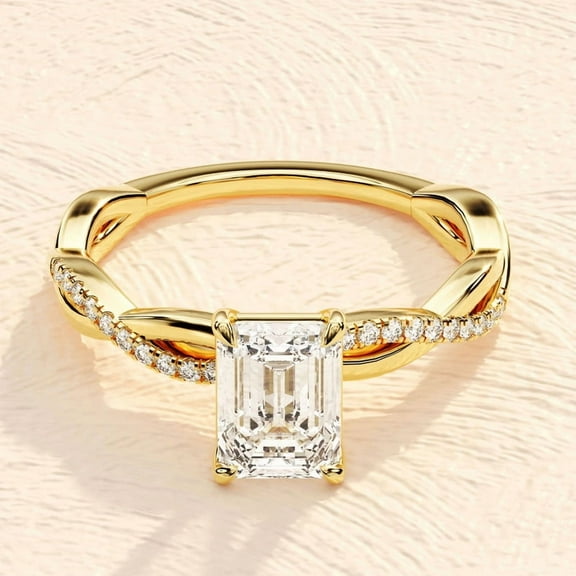 Twisted Emerald Cut Moissanite Engagement Ring 14k Gold Plated Ring Gift For Him