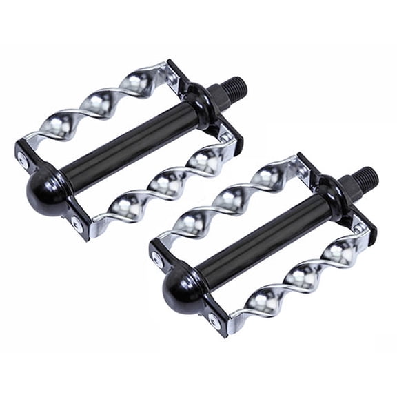 Twisted Flat Pedals 1/2" Black and Chrome. Works on 1 piece cranks. Sold as a pair. Bike part for Cruiser, BMX, Lowrider, Trike, bicycle Parts
