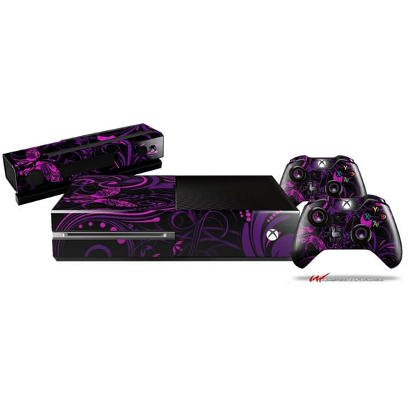 Twisted Garden Purple and Hot Pink - Skin Bundle Decal Style Skin fits XBOX One Console Original, Kinect and 2 Controllers (XBOX SYSTEM NOT INCLUDED)