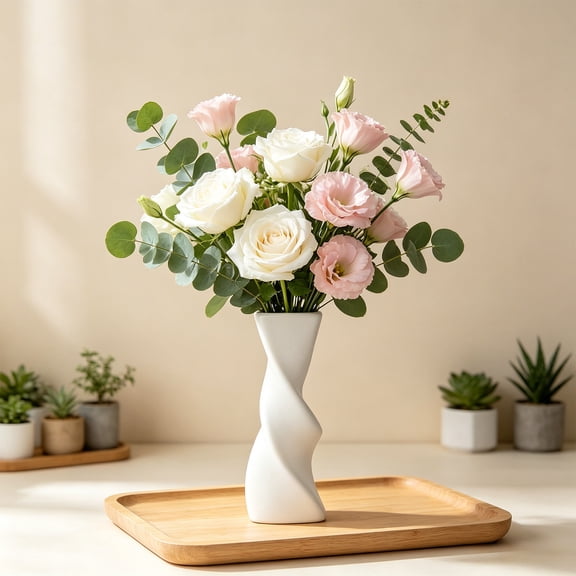 Twisted Geometric Flower Vase, Tall Vase On Floor for Home, 12.6 Inch 1 Pack Minimalist Single Stem Vase, for Home Office Table Decor Wedding Centerpieces