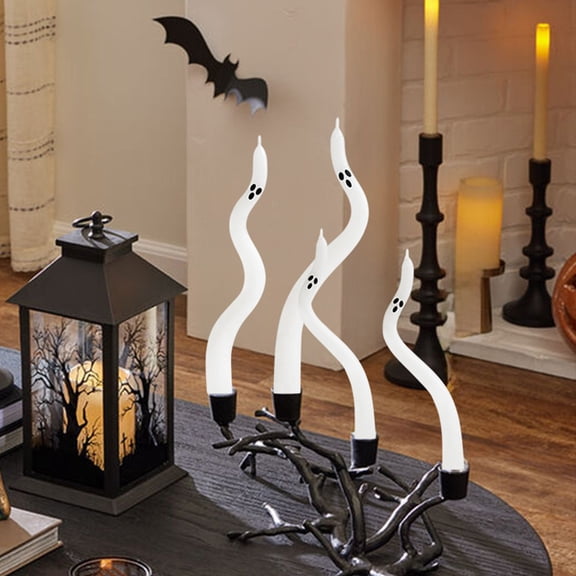 Twisted Ghost Candle Sticks Halloween Taper Candles Set of 4, Handmade 9.4" Paraffin Wax Unscented Candles Halloween Decor Personalized Gift