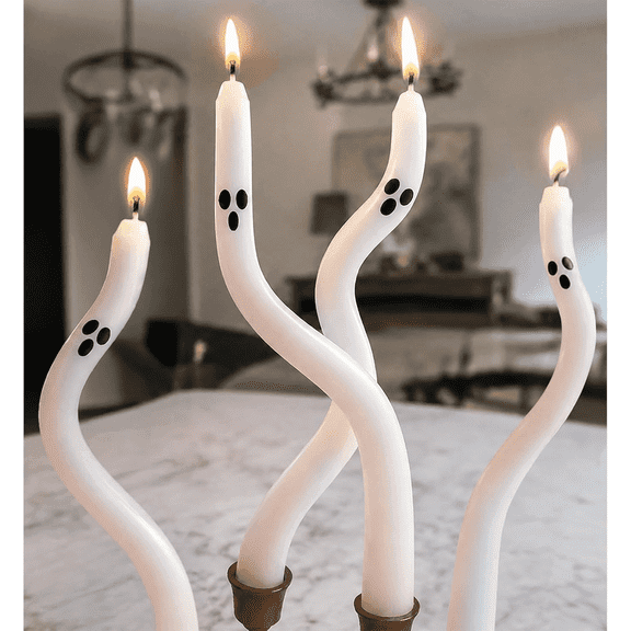 Twisted Ghost Candle Sticks Halloween Taper Candles Set of 4, Handmade 9.4" Paraffin Wax Unscented Candles Halloween Decor Personalized Gift