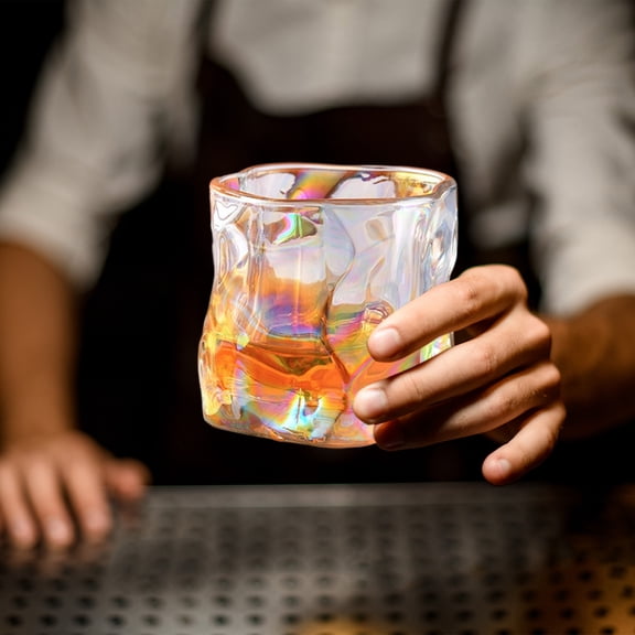 Twisted Glass Whiskey Cup, Usupdd 250ml Thickened Colorful Whiskey Glass Novelty Design, Unique Beer Glass for Home Bar Party with Light Refracting Effect