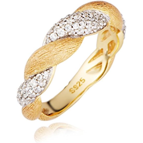 Twisted Gold Wedding Bands for Women with Brushed Finish 925 Sterling Silver Rings Simulated Diamond Ring Women's Eternity Rings CZ Engagement Rings for Women