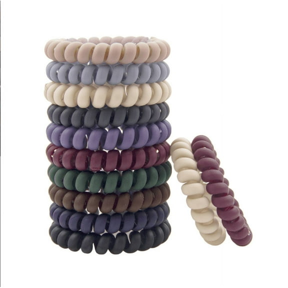 Twisted Hair Ties, Colorful Matte Phone Cord Hair Ties Coil Hair Tie,Phone Cord Hair Ties Ponytail Holder, Multicolor Medium Hair Ties,Waterproof Hair Coils for Women (10, Matte Dark)