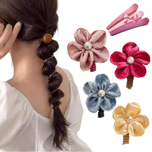 Twisted Hair Wire Pony Hairwire, 2/3/4pcs Pearl Telephone Wire Elastic Hair Bands, Soft Pearl Braided Elastic Spiral Hairs Ties, Hairband with Delicate Pearls and Trendy Twist Design