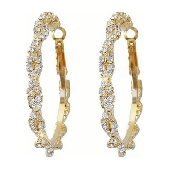 Twisted Hoop Earring Gold Rhinestone Huggie Earrings for Women Girls Big Circle Earring Lightweight Hoop Earrings Hypoallergenic