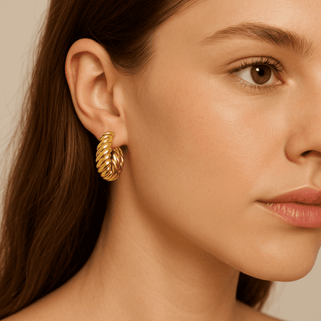 Twisted Hoop Earrings | 925 Sterling Silver | 18K Gold Vermeil | Chunky Ribbed Hoop Earrings by Anushka Jain Jewellery