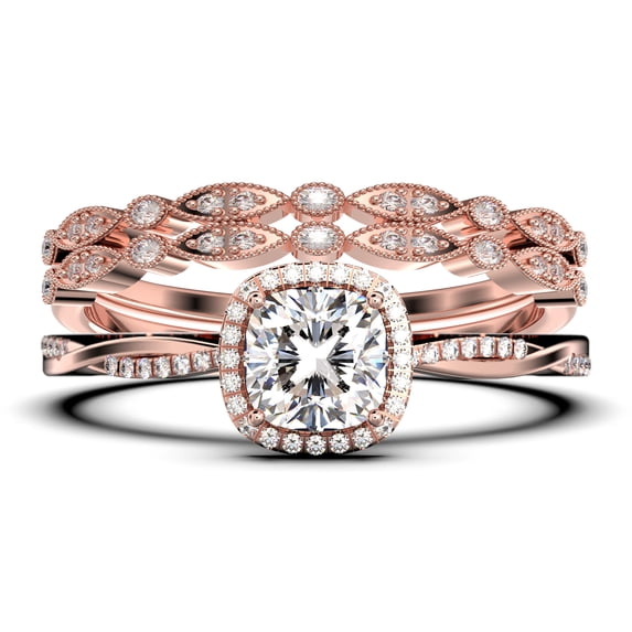Twisted Infinity Band Dazzling Boho & Hippie 2.00 Carat Round Cut Diamond Moissanite Engagement Ring, Classic Wedding Ring In 10K Solid White Gold, Gift For Wife, Trio Rings
