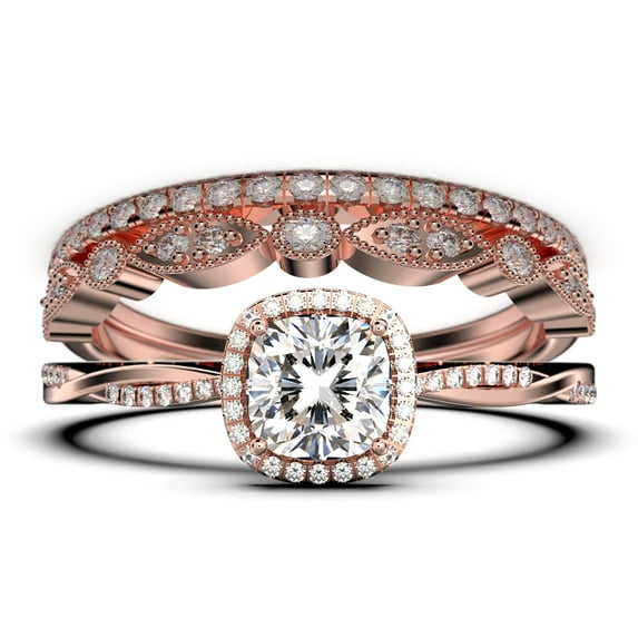 Twisted Infinity Band Dazzling Boho & Hippie 2.00 Carat Round Diamond Moissanite Engagement Ring, Classic Wedding Ring In 925 Sterling Silver With 18K White Gold Plating, Trio Rings