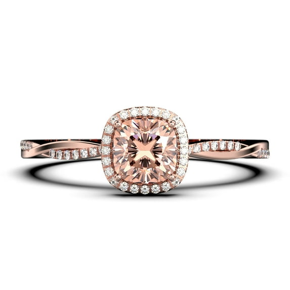 Twisted Infinity Band Dazzling Boho & hippie 1.75 Carat Round Cut Morganite And Diamond Moissanite Engagement Ring, Classic Wedding Ring in 10k Solid Rose Gold, Gift For Wife, Bridal Rings