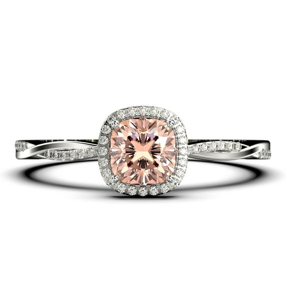 Twisted Infinity Band Dazzling Boho & hippie 1.75 Carat Round Cut Morganite And Diamond Moissanite Engagement Ring, Classic Wedding Ring in 10k Solid White Gold, Gift For Wife, Bridal Rings