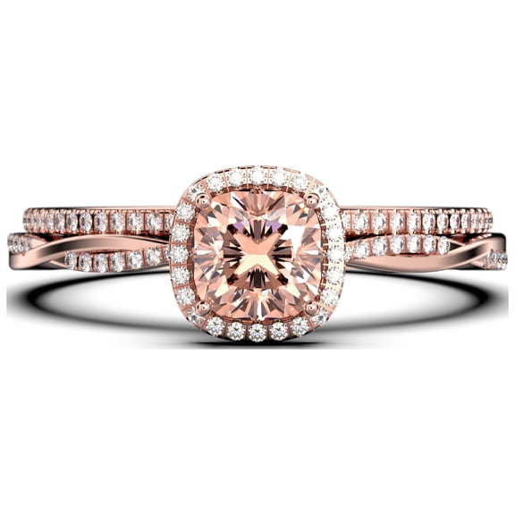 Infinity 1.75 Carat Round Cut Morganite & Moissanite Engagement Ring in 925 Sterling Silver with 18k Rose Gold Plating